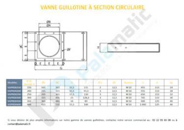 Plan vanne guillotine section circulaire