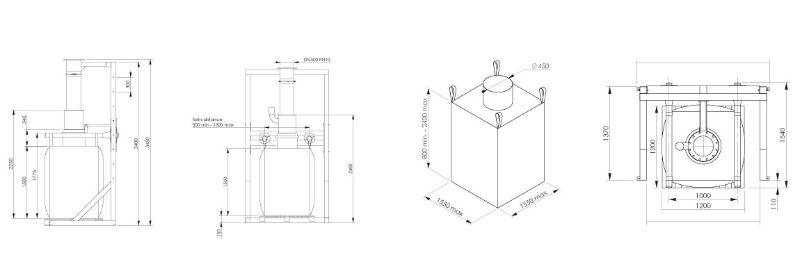 Plan et dimension station de conditionnement big bag - Flowmatic 01 - Palamatic Process