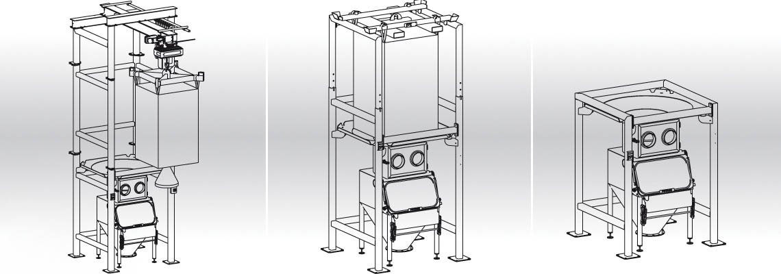 big bag discharger bulk handling glove box dust free