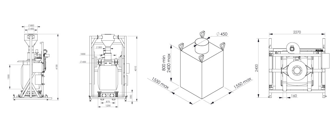 Plan et dimensionnel de la station de remplissage big bag Flowmatic 07 - Palamatic Process