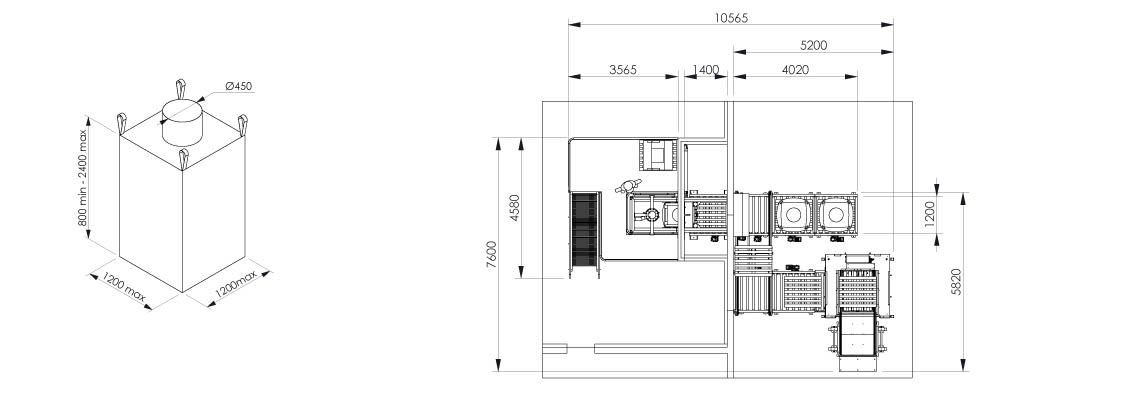 PLan et dimensionnel - Ligne de conditionnement big bag - Flowmatic 10 - Palamatic Process