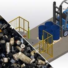 recyclage-filtre-huile-min.jpg Process de recyclage avec basculeur de fûts